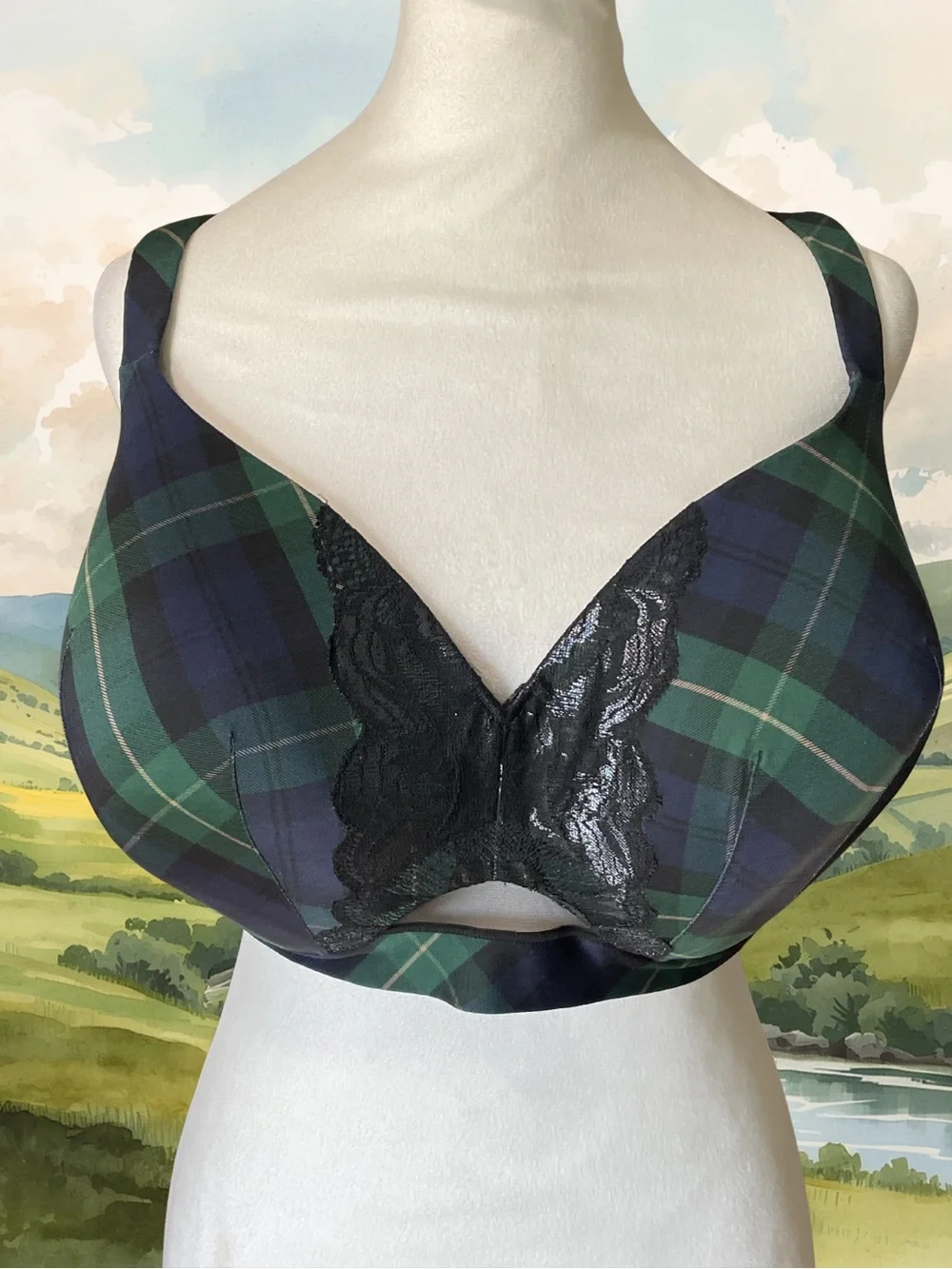 CACIQUE Women's 40I NWOT Lightly Lined Balconette Bra Plaid Tartan Lace Green - Picture 2 of 10